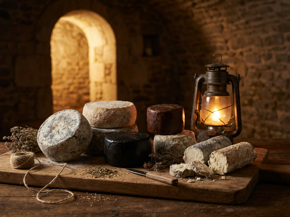 Artisan aged goat cheese wheels